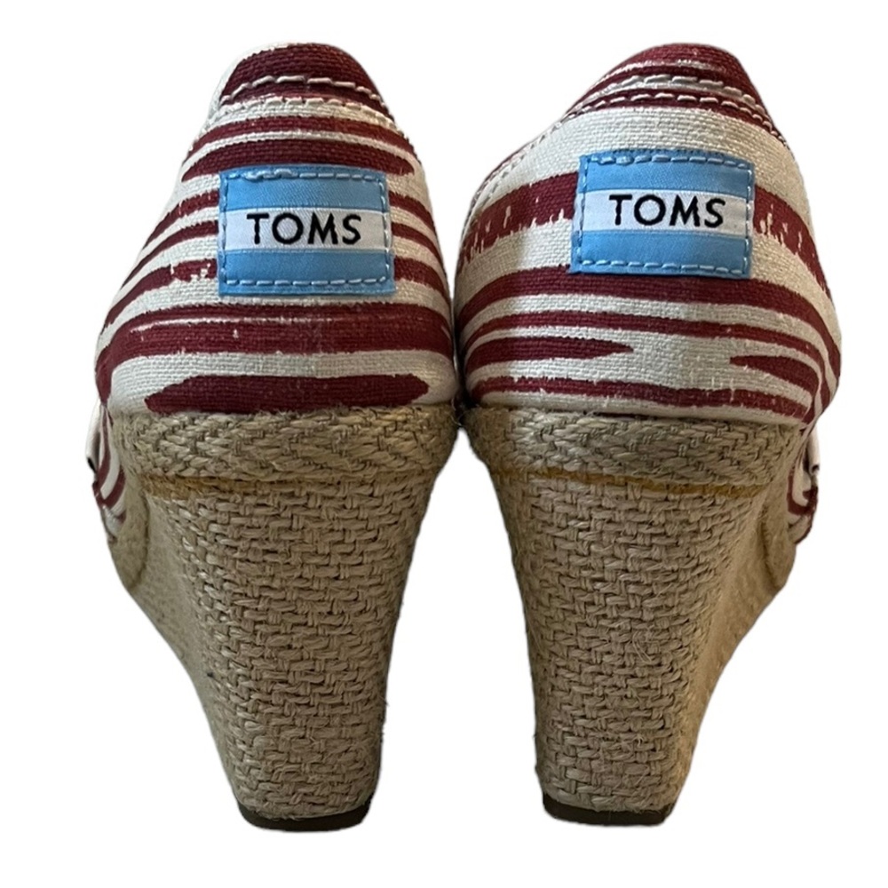 TOMS Calypso Canvas Wedge Espadrille Red/Cream Stripe 7.5 - Picture 4 of 10